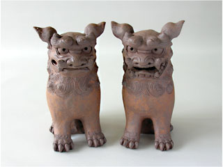 前座シーサーペア|焼き締め